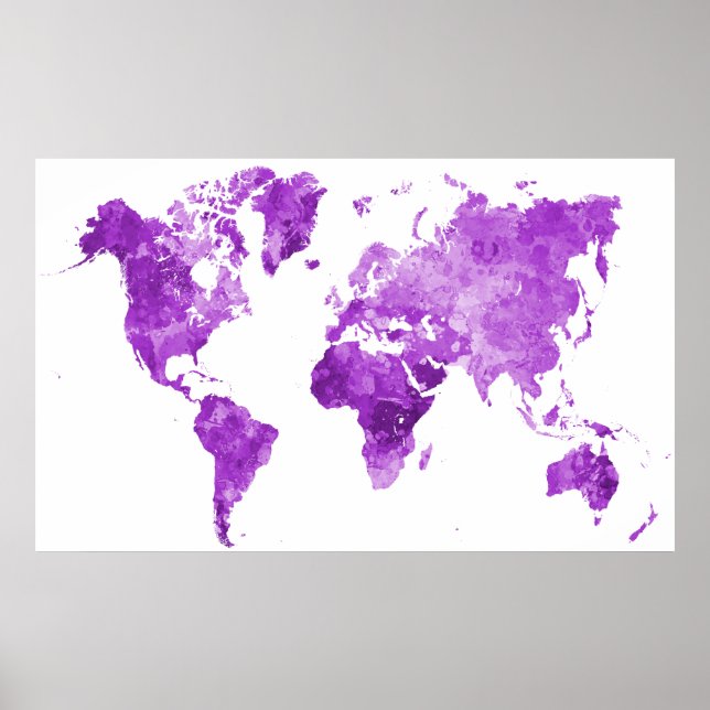 Poster Mapa mundial em aquarela 08 Roxo (Frente)