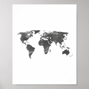 Poster Mapa Mundial Em Cinzas, O Mundo Mapas _1