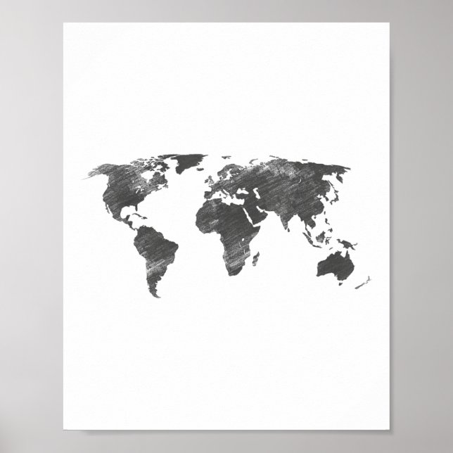Poster Mapa Mundial Em Cinzas, O Mundo Mapas _1 (Frente)
