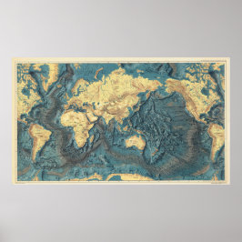 Poster Mapa Mundial em Relieve Oceânico Antigo: Continent