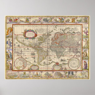 Poster Mapa mundial medieval de Willem Blaeu