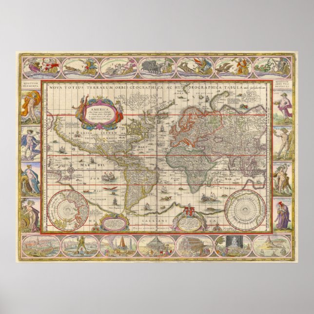 Poster Mapa mundial medieval de Willem Blaeu (Frente)