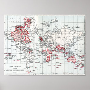 Poster Mapa Mundial mostrando as Posições Britânicas em 1