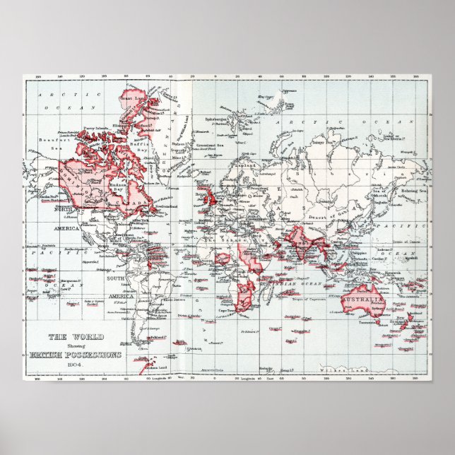 Poster Mapa Mundial mostrando as Posições Britânicas em 1 (Frente)