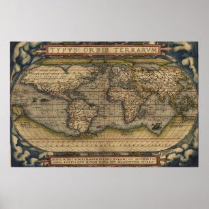 Poster Mapa Mundial Ortelius Circa 1590