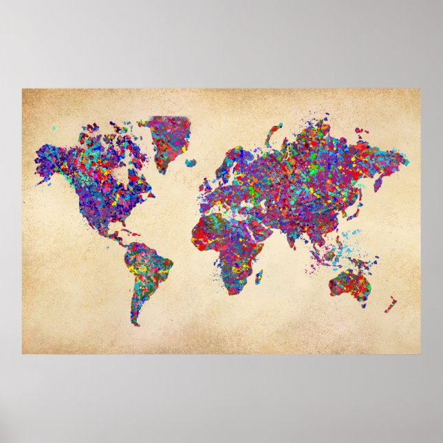 Poster Mapa Mundial, Pintura de Ação (Frente)