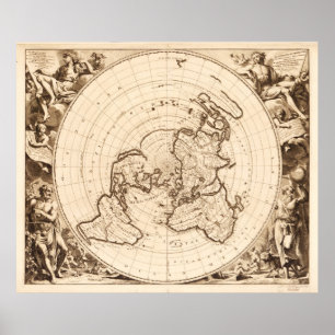 Poster Mapa Mundial por volta de 1713 (terrestre do Plani