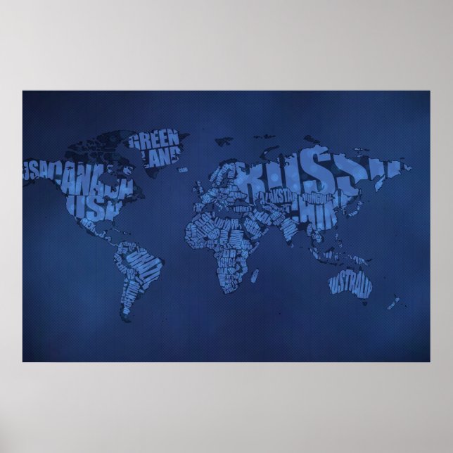 Póster Mapa mundial tipográfico (escuro) (Frente)