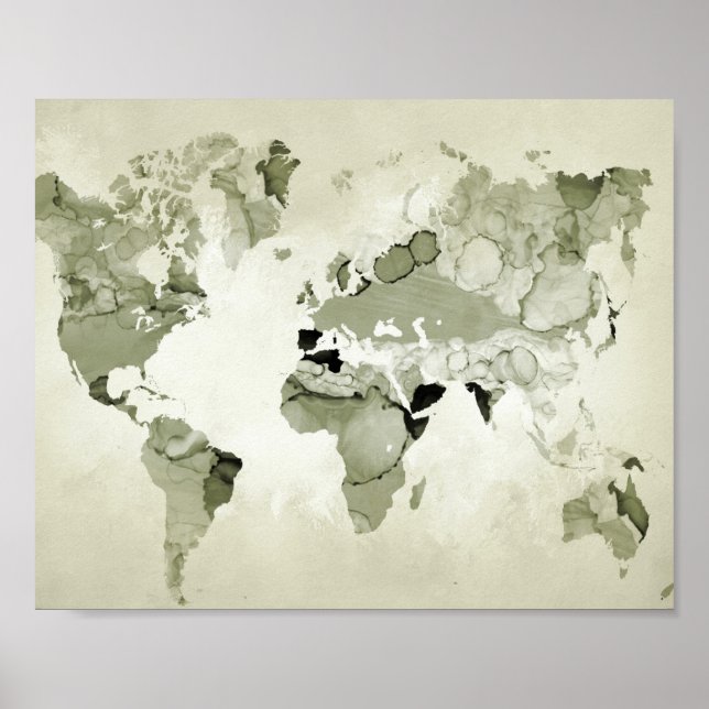 Poster Mapa Mundial Verde Claro Design 123 (Frente)