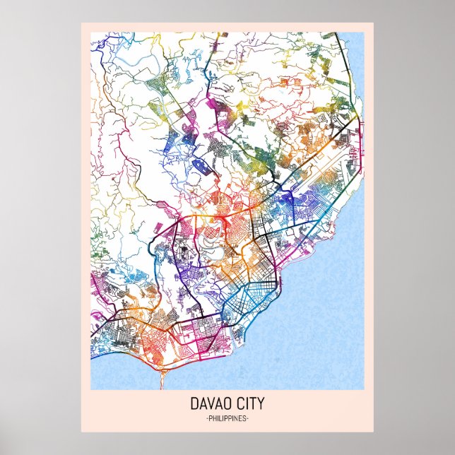 Poster Mapa municipal de Davao Filipinas (Frente)
