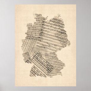 Poster Mapa musical alemão antigo