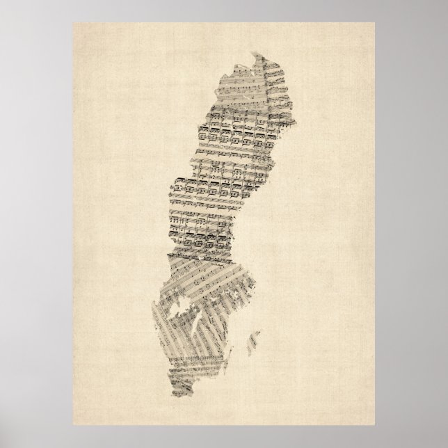 Póster Mapa musical antigo da Suecia (Frente)