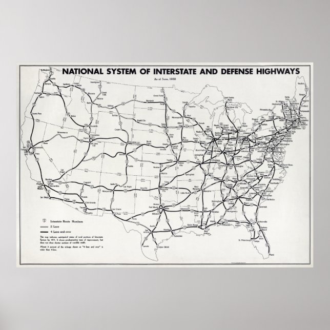 PÓSTER MAPA NACIONAL DE HIGHWAY 1958 (Frente)