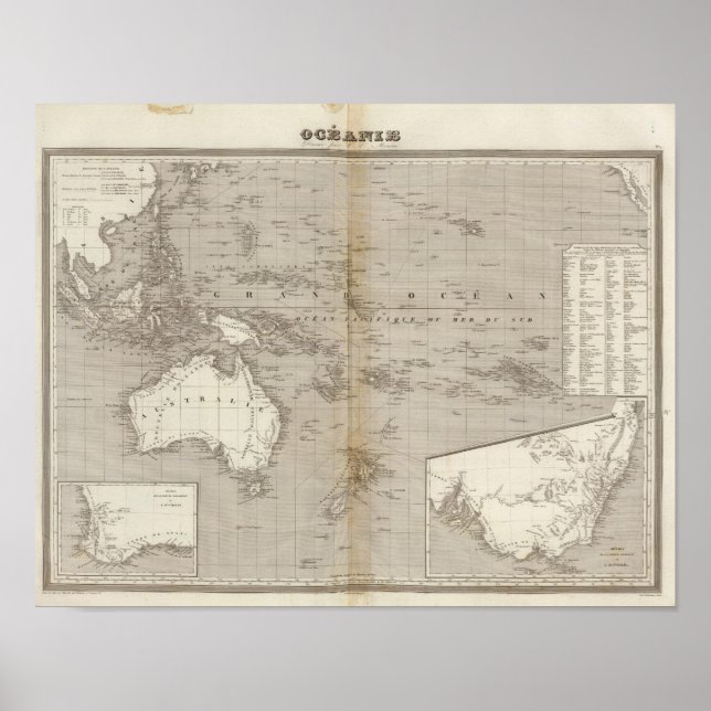 Poster Mapa não colorido da Oceânia (Frente)