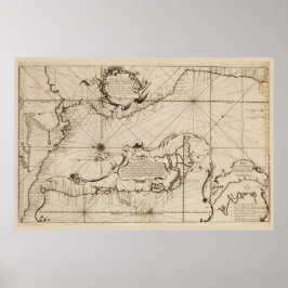 Poster Mapa náutico antigo do Oceano Pacífico