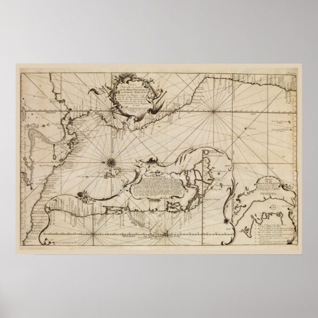 Poster Mapa náutico antigo do Oceano Pacífico (Frente)