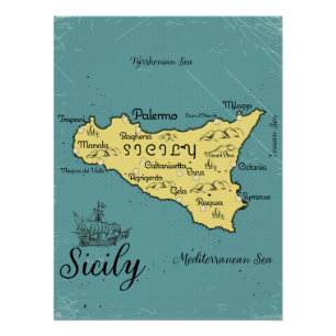 Póster Mapa Náutico Vintage da Sicília