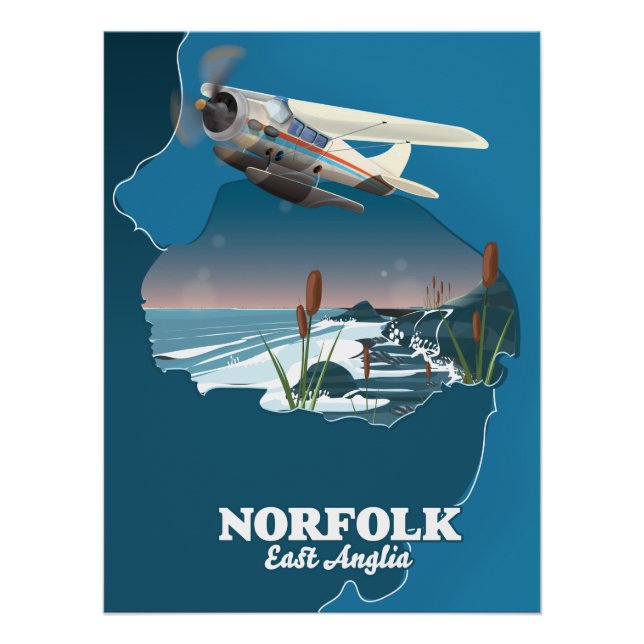 Póster Mapa Norfolk East Anglia (Frente)
