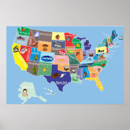 Poster Mapa norte-americano para Crianças Whimsical