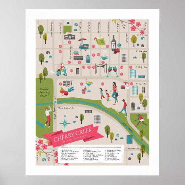 Poster Mapa Norte de Cherry Creek 16x20in (Frente)