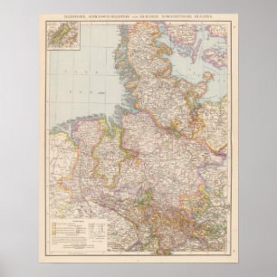 Póster Mapa norte de Hannover, SchleswigHolstein,