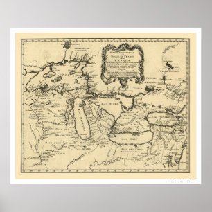 Póster Mapa novo 1755 de France Canadá
