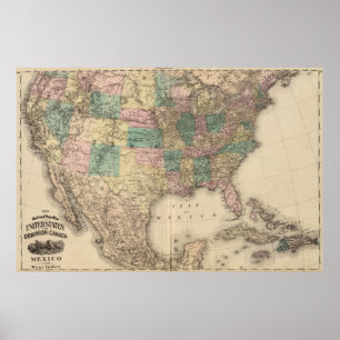 Póster Mapa novo da estrada de ferro dos Estados Unidos 3
