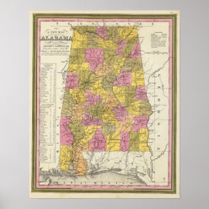 Póster Mapa novo de Alabama