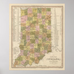 Póster Mapa novo de Indiana