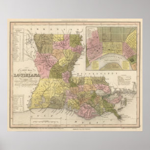 Póster Mapa novo de Louisiana