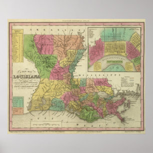 Póster Mapa novo de Louisiana 2