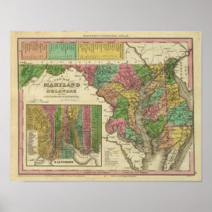 Poster Mapa novo de Maryland e de Delaware 2