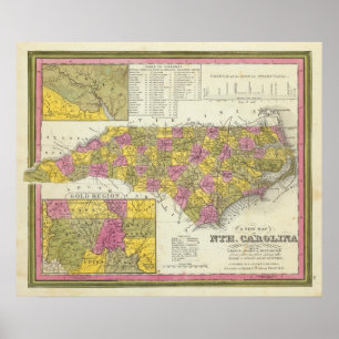 Póster Mapa novo de Nth Carolina