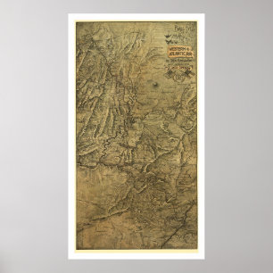 Póster Mapa ocidental & atlântico 1887 da estrada de