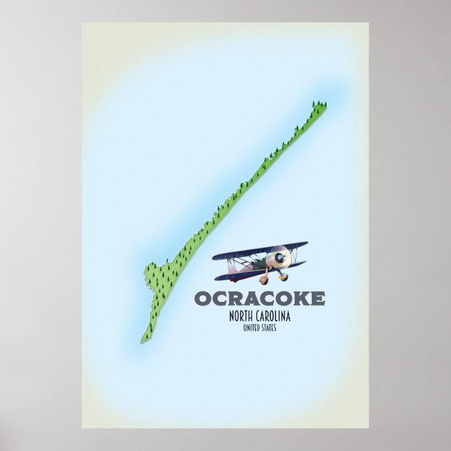 Poster Mapa Ocracoke Carolina do Norte EUA (Frente)