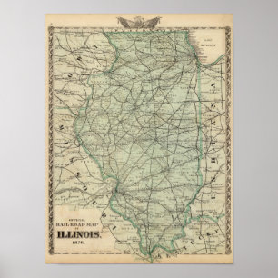 Póster Mapa oficial da estrada de ferro de Illinois