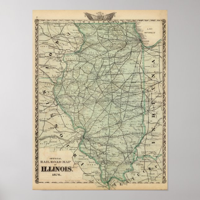 Póster Mapa oficial da ferrovia de Illinois (Frente)