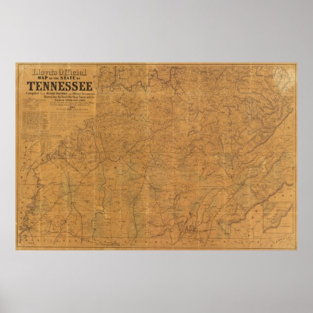 Poster Mapa oficial da Lloyd's do Estado do Tennessee (Frente)