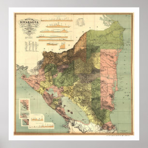 Póster Mapa Oficial da Nicarágua de 1898