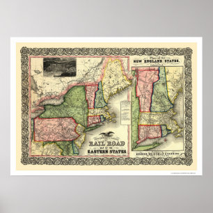 Póster Mapa oriental 1856 da estrada de ferro dos estados