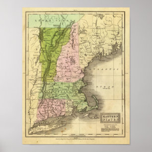 Póster Mapa oriental de Olney dos estados