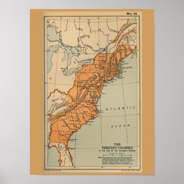 Póster Mapa original de 13 colônias americanas (Frente)