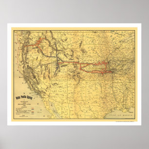 Póster Mapa pacífico 1900 da estrada de ferro da união