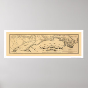 Poster Mapa pacífico & atlântico 1851 da estrada de fer