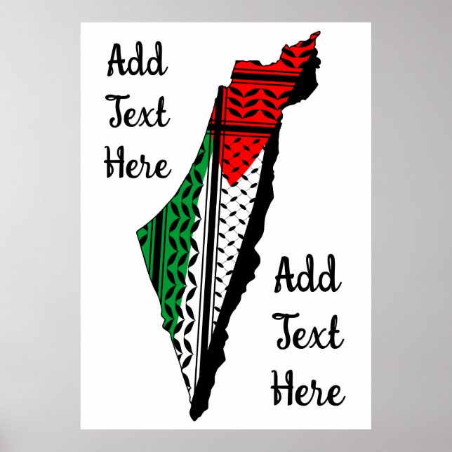 Poster Mapa Palestino que Bandeira e Padrão Keffiyeg (Frente)