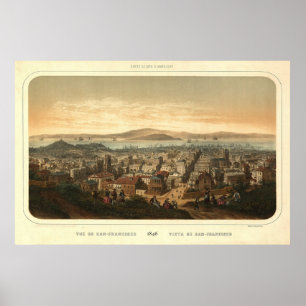 Póster Mapa panorâmico 1846 de San Francisco Birdseye