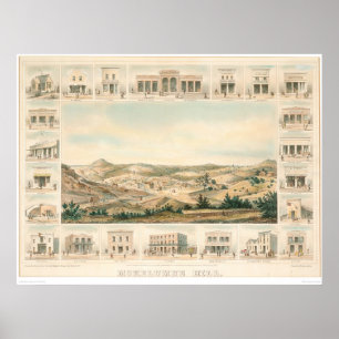 Póster Mapa panorâmico 1855 do monte de Mokelumne (1107A