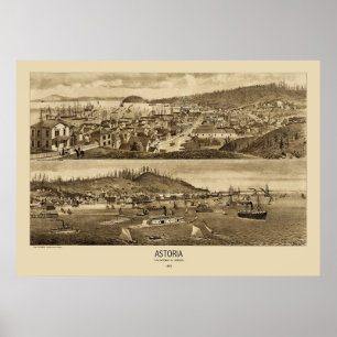 Póster Mapa panorâmico 1883 de Astoria Oregon