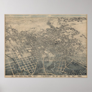 Póster Mapa panorâmico 1886 do olho do pássaro de San