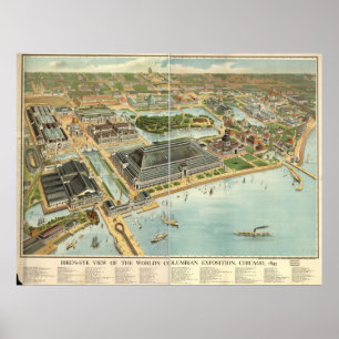 Póster Mapa Panorâmico 1893 do Chicago Columbian